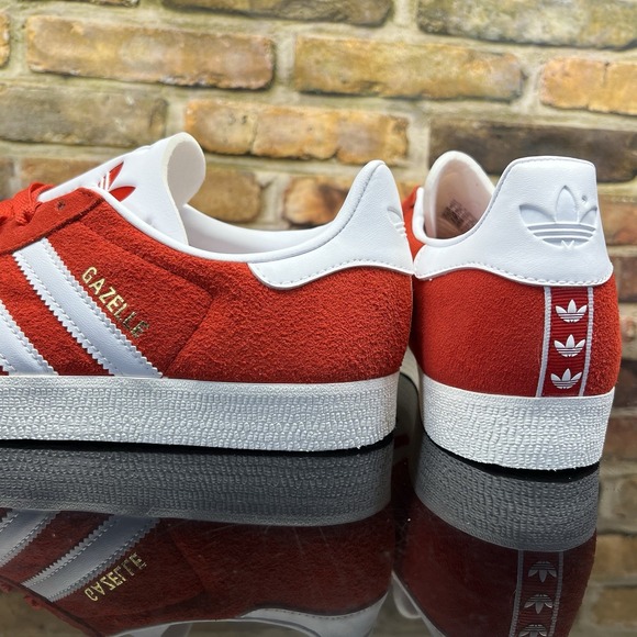Adidas Gazelle Mens Size 11.5 Low Top Suede Shoe Red Scarlet Cloud White JI1534 - Picture 6 of 15